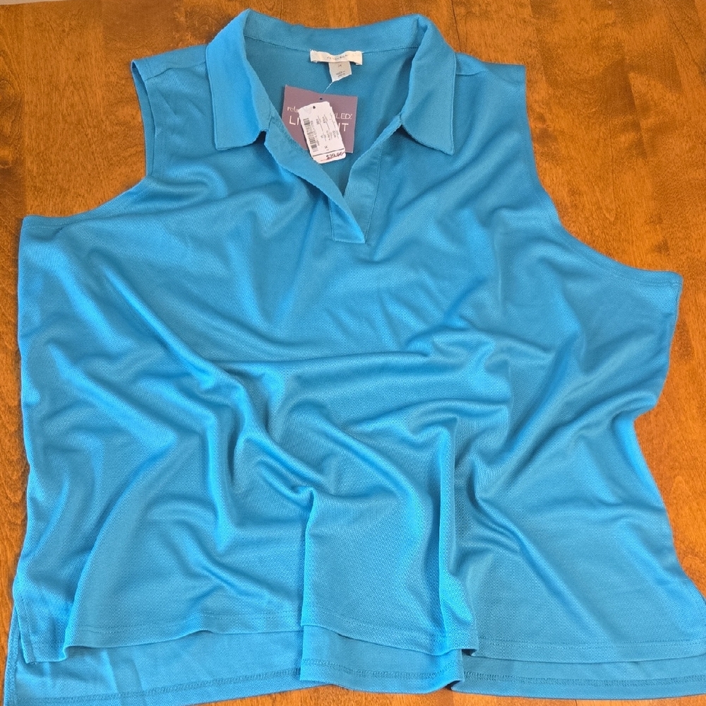 CJ Banks New Blue Teal Sleeveless Collared Top